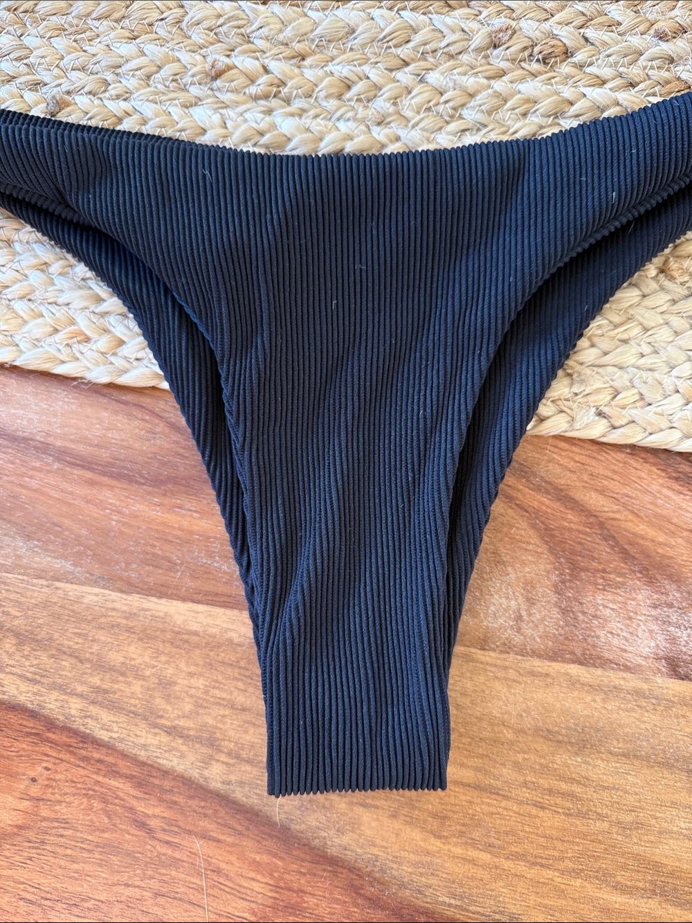 Kulani Kinis Black Ribbed Bikini Set Super Cheeky Thong Two Piece Swimwear - Picture 3 of 6